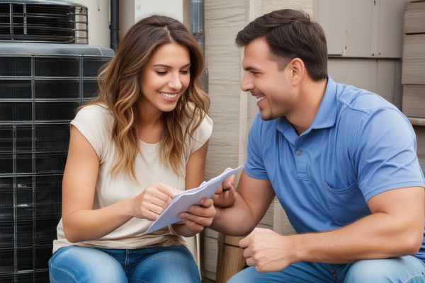 HVAC technician working on air conditioning unit installation