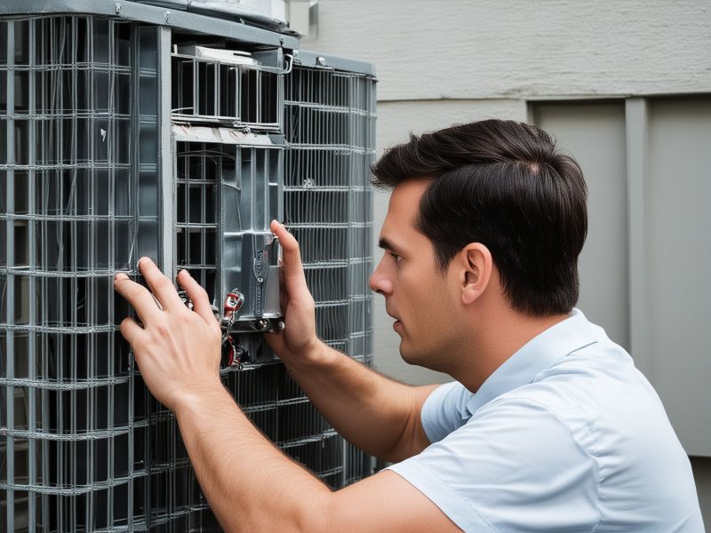 Professional HVAC technician working on air conditioning unit